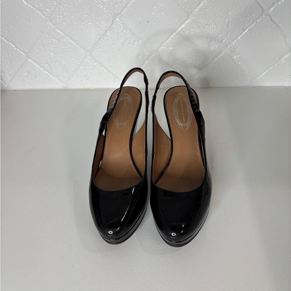 Elie Tahari Glossy Black Slingback Heels